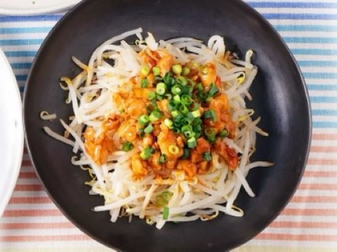 茹でもやしの辛肉ダレ