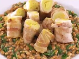 長ネギの豚肉巻き 納豆オレンジソース